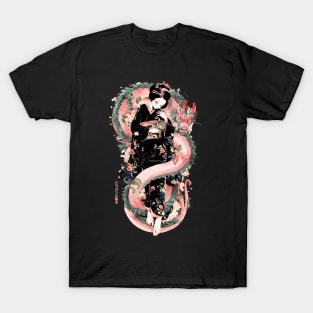 Japanese Girl With Dragon and Cats 2 T-Shirt 03 T-Shirt